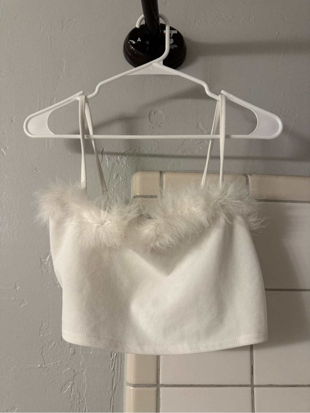 Nasty Gal White Feather-Trim Cami Crop